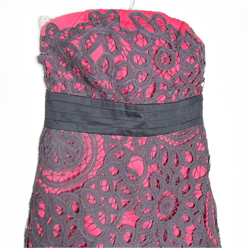 Anthropologie Floral Crochet Lace Pink Gray Strapless Pencil Dress - Picture 3 of 10
